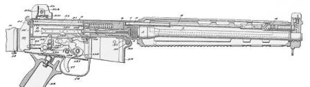 Схема устройства AR-18 в разрезе (из оригинального патента, выданного в 1968 году Салливану, Миллеруи Дорчестеру - разработчикам AR-18)
