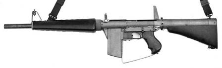  Atchisson assault shotgun (ca. 1972), blowback operated, with 5-round boxmagazine.