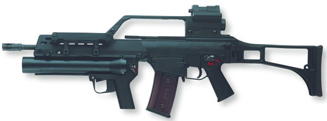 HK G36 assault rifle (standard German army version with dual sight system) with 40mm AG36 underbarrel grenade launcher