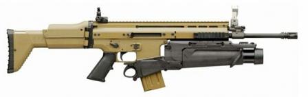 FN SCAR-L / Mk.16 rifle, 2nd generation prototype, with FN EGLM 40mm grenade launcher attached