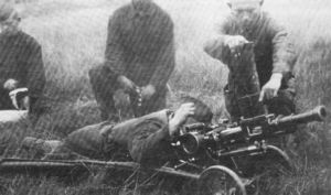 Soviet Taubin 40,6mm automatic grenade launcher on field trials, circa 1938.