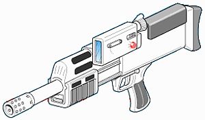 Drawing of a future multi-shot 40mm SAAB-Bofors AGR grenade launcher with computerized sight and time-fuzed grenades