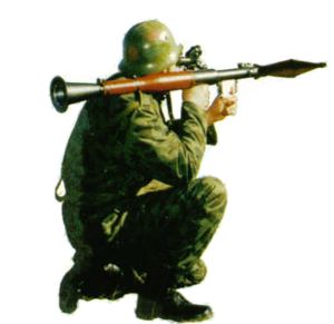 Soldier aims with the Soviet RPG-7 grenade launcher