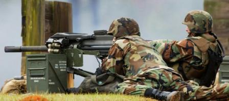 Firing Mk.19 mod.3 automatic grenade launcher in infantry configuration.