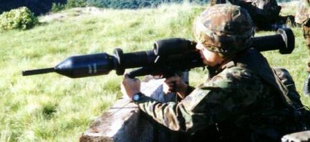 Pzf 3 is being aimed by Swiss soldier.