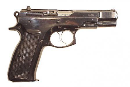 CZ 75B pistol, with reshaped triggerguard, hammer with circular head, and internal firing pin safety