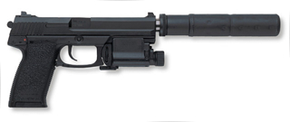 Mk.23 with silencer and laser aiming device.