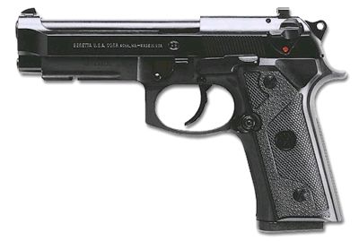 Beretta 92 Vertec with modified grip and integral accessory rail under the barrel.