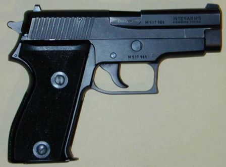 SIG-Sauer P225 pistol, right side.