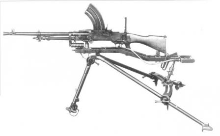 Vickers-Berthier Mk.3 light machine gun on tripod.