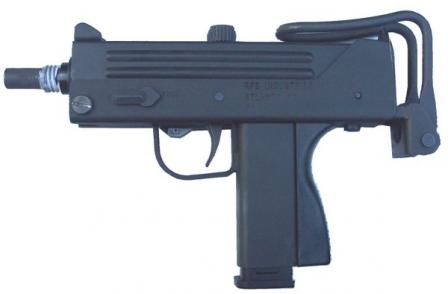 Ingram M11 in 9mm Short (9x17, .380ACP) caliber, as made by RPB Industries, with 16-round magazine.