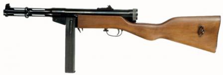 Suomi M 37-39submachinegun with short barrel, produced under license in Sweden by HusqvarnaVapenfabrik (original M37 weapons were chambered for 9x20 Browning Longammunition, modified M37-39 - for 9x19 Luger ammunition).