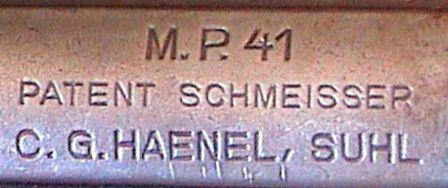  Receiver markings of MP-41, showing characteristic "Patent Schmeisser" inscription.