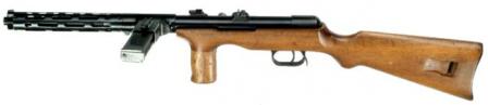 Erma EMP-35 submachine gun, left side view. Note flip-up rear sight and additional manual safety on the receiver.