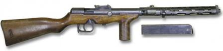 Erma EMP-35 submachine gun (variant with tangent sight), right side view; magazine removed.