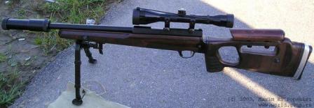 SV-99 short-range sniper rifle, left side; note the silencer mounted on the muzzle.