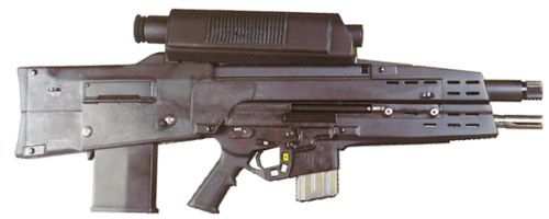 The XM-29 SABR OICW (Objective Individual Combat Weapon) in its present configuration (2002).