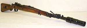  German Mauser K98k carbine (WW2 period) with attached cup-shaped grenade launcher.