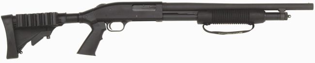 Mossberg 500 Tactical shotgun, with 5-shot magazine and adjustable stock.