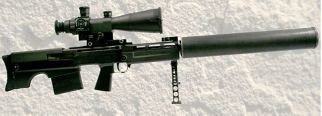  12.7mm VKs / VSSK "Vychlop" large caliber silenced sniper rifle, with integral bipod and silencer, right side.