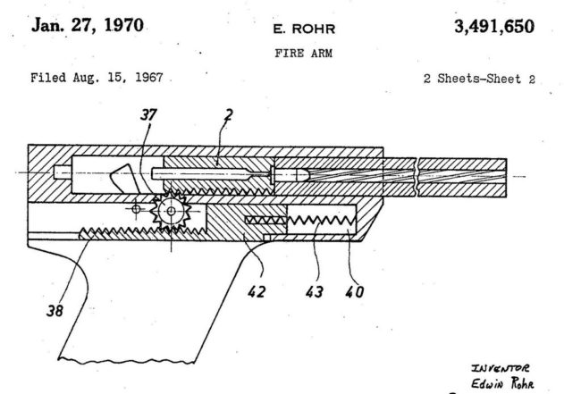 один из вариантов схемы малокалиберного спортивного пистолета со сбалансированной автоматикой фирмы Hammerli